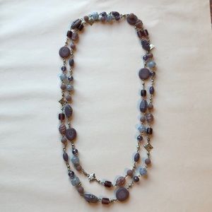 24” lilac/pink/light blue beaded silver necklace